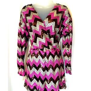 NWT Endless Rose Sz M Sequin Chevron-Print Romper Indie Festival Going Out Club